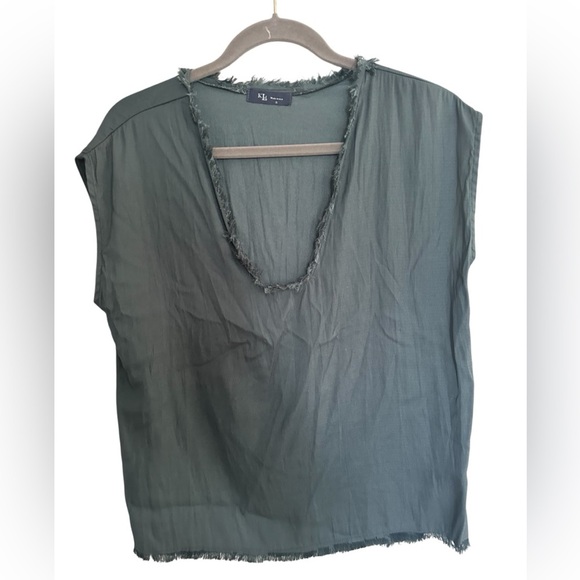 KLd Raw Edge V-Neck Sleeveless Top S Minimalist Boho Chic Oversized - Picture 3 of 8